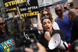 AOC on picket line with striking Hollywood actors