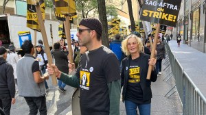 Actors strike pickets: Sarah Paulson, Zachary Quinto and Jessica Lange